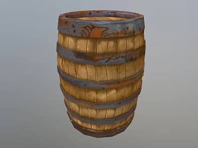 Vintage Wooden Barrel With Metal Hoops And Rustic Surface Texture Design 3d model