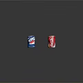 Beverage Cans In Red And Blue Colors Arranged On Reflective Surface 3d model