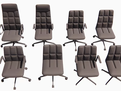 Multiple Gray Office Chairs With Wheels Adjustable Armrests In Different Angles 3d model