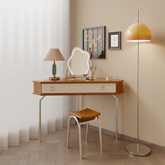 Modern Dressing Table Simple Metal Solid Wood Corner Dressing Table Dressing Chair Desk Lamp Hanging Picture Floor Lamp 3d model