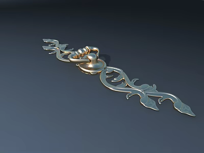 Ornate Golden Decorative Handle with Intricate Floral Patterns and Curved Design 3d model