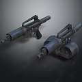 Vintage Double Barrel Shotguns With Metal Barrels And Wooden Grips