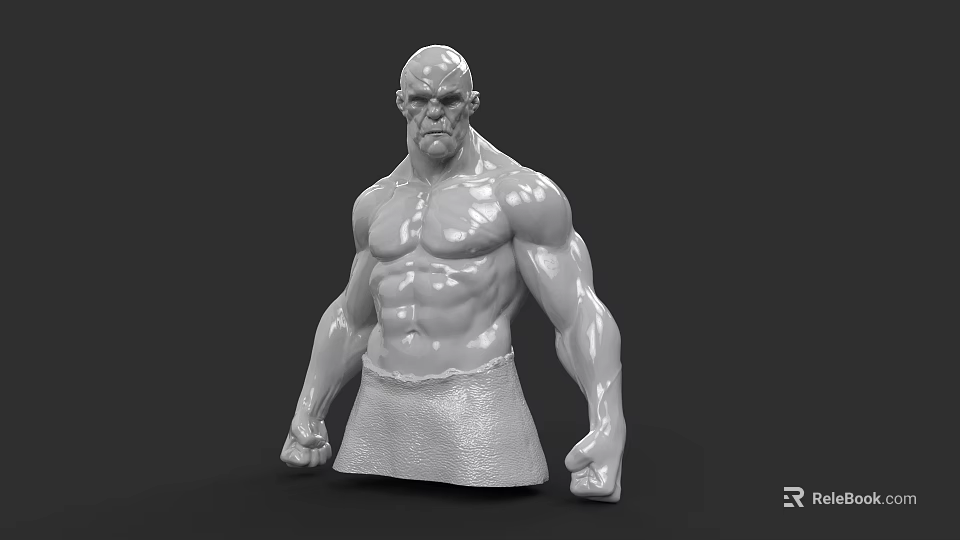 Muscular Game and Movie Character with Bald Head Beard Upper Body and Waist Cloth 3d model 