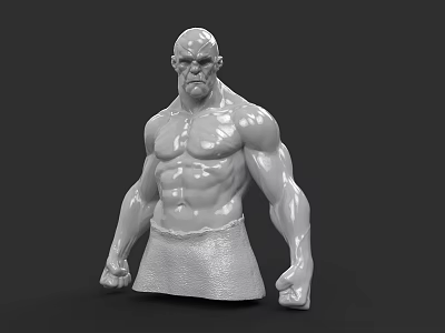 Muscular Game and Movie Character with Bald Head Beard Upper Body and Waist Cloth 3d model