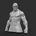 Muscular Game and Movie Character with Bald Head Beard Upper Body and Waist Cloth
