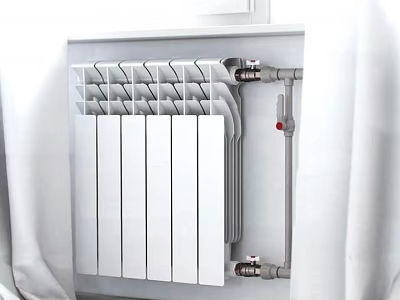 Modern White Steel Radiator For Home Indoor Heating System With Connecting Pipes 3d model