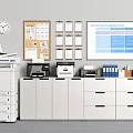 Organized Office Bookcase Setup With Printer File Cabinet Calendar Clock And Projection Screen 3d model