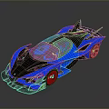 Sleek Blue And Black Supercar With Aerodynamic Body And Rear Spoiler