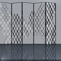 Modern Hinged Door With Fish Scale Pattern Transparent Panels And Metal Frame 3d model