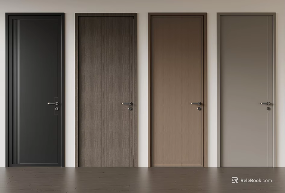 Modern Stylish Hinged Doors With Black Wood Brown And Gray Color Options 3d model 