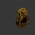 Realistic Orange Triceratops Dinosaur Model With Scaled Skin Horns And Frill