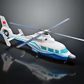 White and Blue Helicopter Model with Stripe Design Transparent Windows and Reflection 3d model