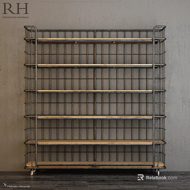 Industrial Style Storage Shelving Unit With Metal Frame And Multiple Wooden Shelves 3d model 