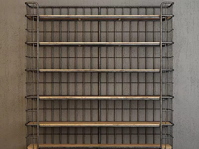 Industrial Style Storage Shelving Unit With Metal Frame And Multiple Wooden Shelves 3d model