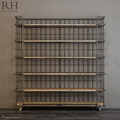Industrial Style Storage Shelving Unit With Metal Frame And Multiple Wooden Shelves 3d model