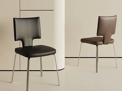 Modern Leather Dining Chairs In Black And Brown With Metal Legs 3d model