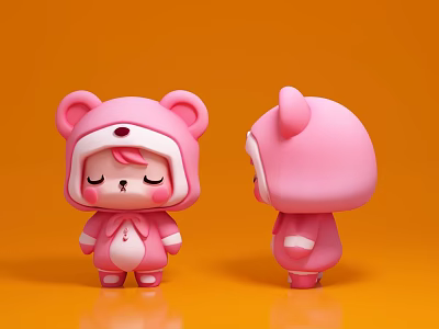 Pink Bear Costume Doll Front and Back View on Orange Background 3d model