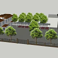 Lush Green Trees In Residential Courtyard Landscape Design With Fence And Building