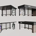 Modern Bus Stop Shelter Design With Glass Panels Wooden Benches And Billboards