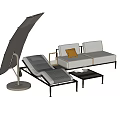 Outdoor Sofa Set With Adjustable Canopy Lounge Chair And Side Table White Gray Metal Frame
