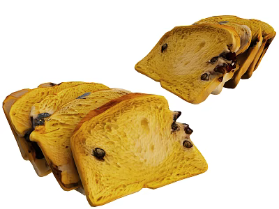 Golden Sliced Bread With Raisins And Soft Fluffy Texture 3d model