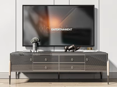 Elegant Modern TV Stand With Drawers And Decorative Items For Living Room 3d model