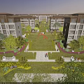 Aerial Planning of Modern Residential Complex with Landscaped Gardens Green Lawn and Pedestrian Pathways