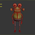 Game Movie Character Green Monster With Big Eyes Yellow Ears Red Striped Scarf Gray Pants