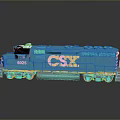 Blue CSX Train Locomotive Model 6025 on Gray Reflective Surface