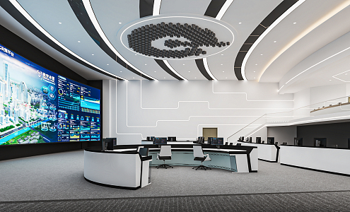 Modern Monitoring Room Command and Control Hall Monitoring Hall Dispatching Command Center Office Desk and Chair 3d model