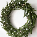 Green Foliage Wreath Wall Decor with White Gray Balls and Leaves