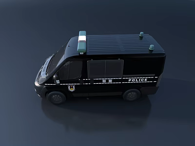 Black Police Van With Roof Lights And POLICE Lettering On Side 3d model