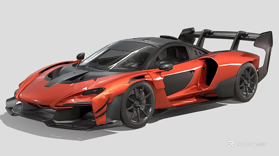 Red Sports Car with Black Accents Large Rear Wing Sleek Body and Black Wheels Design 3d model 