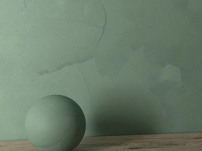 Light Green Sphere Decorative Component On Wooden Surface With Textured Wall 3d model