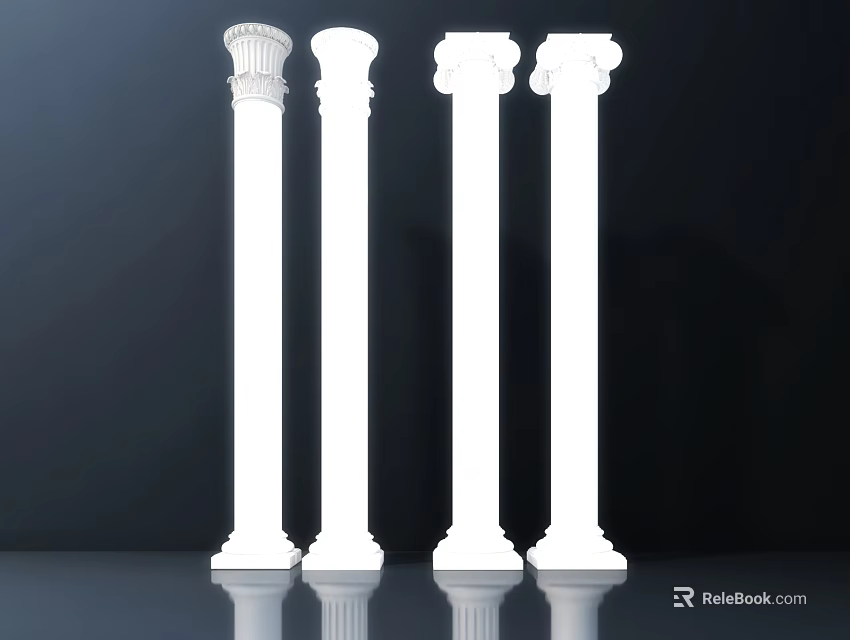 White Classical Roman Columns With Different Capitals And Architectural Decorative Elements 3d model 
