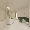 Modern Beauty Hair Salon Interior With Green Chair White Sofa And Oval Decor