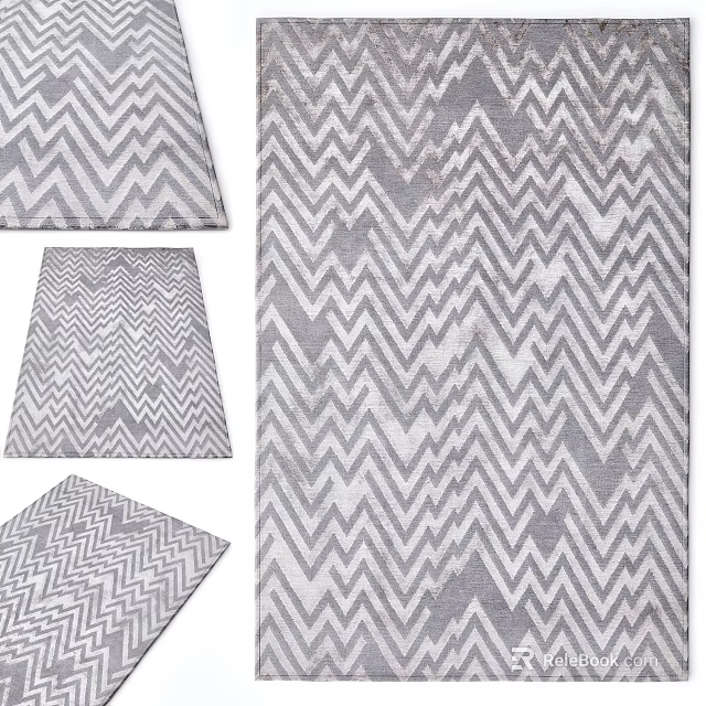 Square Chevron Patterned Rugs in Gray and White Modern Design for Home Decor 3d model
