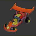 Red and Yellow Go Kart with Large Wheels Rear Wing and Yellow Seat Sporty Design