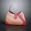 Stylish Beige Mesh Handbag With Pink Handle Shoulder Strap Red Base And G Logo