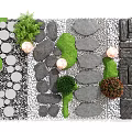 Garden Stepping Stones Path With Natural Stone Slabs Green Plants And Decorative Lights