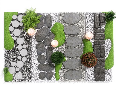 New Chinese Style Tingbu Stone Head Paving Micro-terrain Bluestone Road 3d model