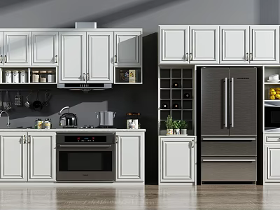 Modern Kitchen Interior Featuring White Cabinets Stainless Steel Refrigerator And Countertop 3d model