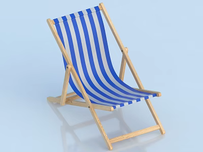 Blue And White Striped Lounge Chair With Wooden Frame For Outdoor Use 3d model