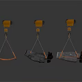 Three Orange And Black Hoisting Equipment With Suspended Loads And Lifting Cables