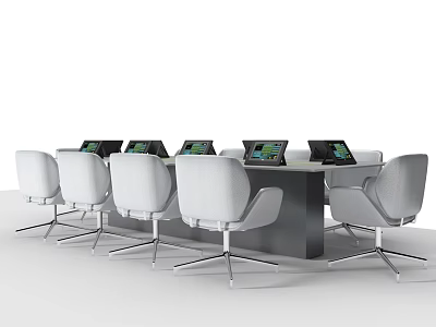 Modern Conference Table with White Chairs and Tablets in Contemporary Office Meeting Setting 3d model