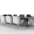 Modern Conference Table with White Chairs and Tablets in Contemporary Office Meeting Setting