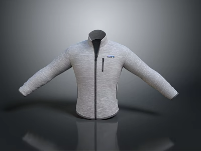 Gray Casual Jacket With Stand Collar Zipper And Extended Sleeves For Everyday Wear 3d model