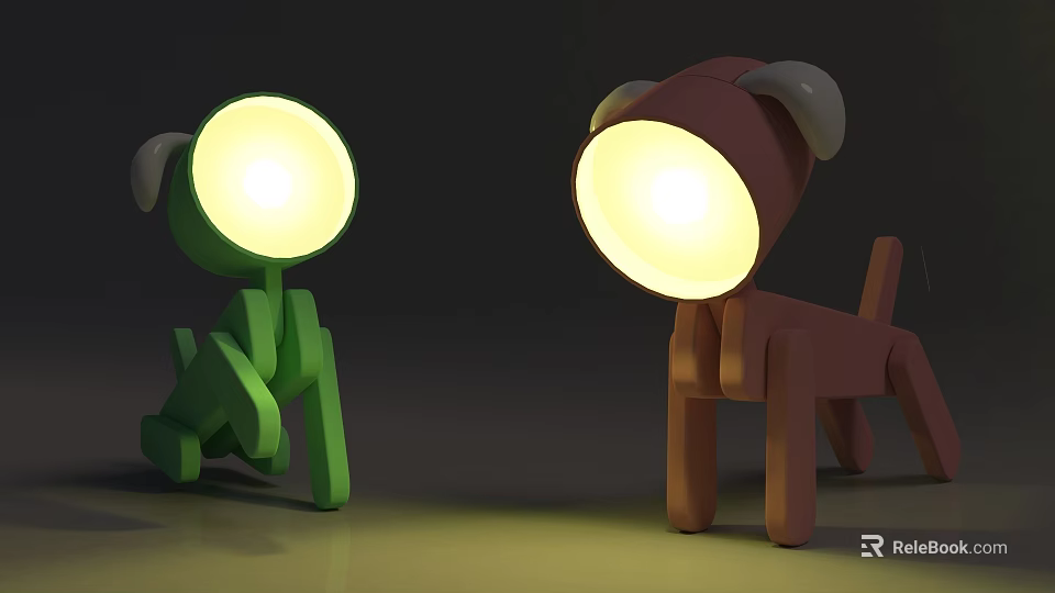Unique Animal Shaped Table Lamps Green And Brown Illuminated For Home Decor 3d model 