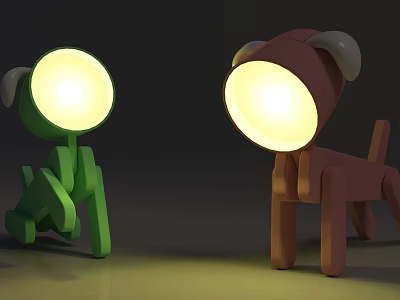 Unique Animal Shaped Table Lamps Green And Brown Illuminated For Home Decor 3d model