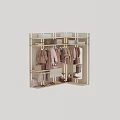 Stylish Wardrobe With Hanging Pastel Clothes Folded Towels Mirror And Storage Shelves